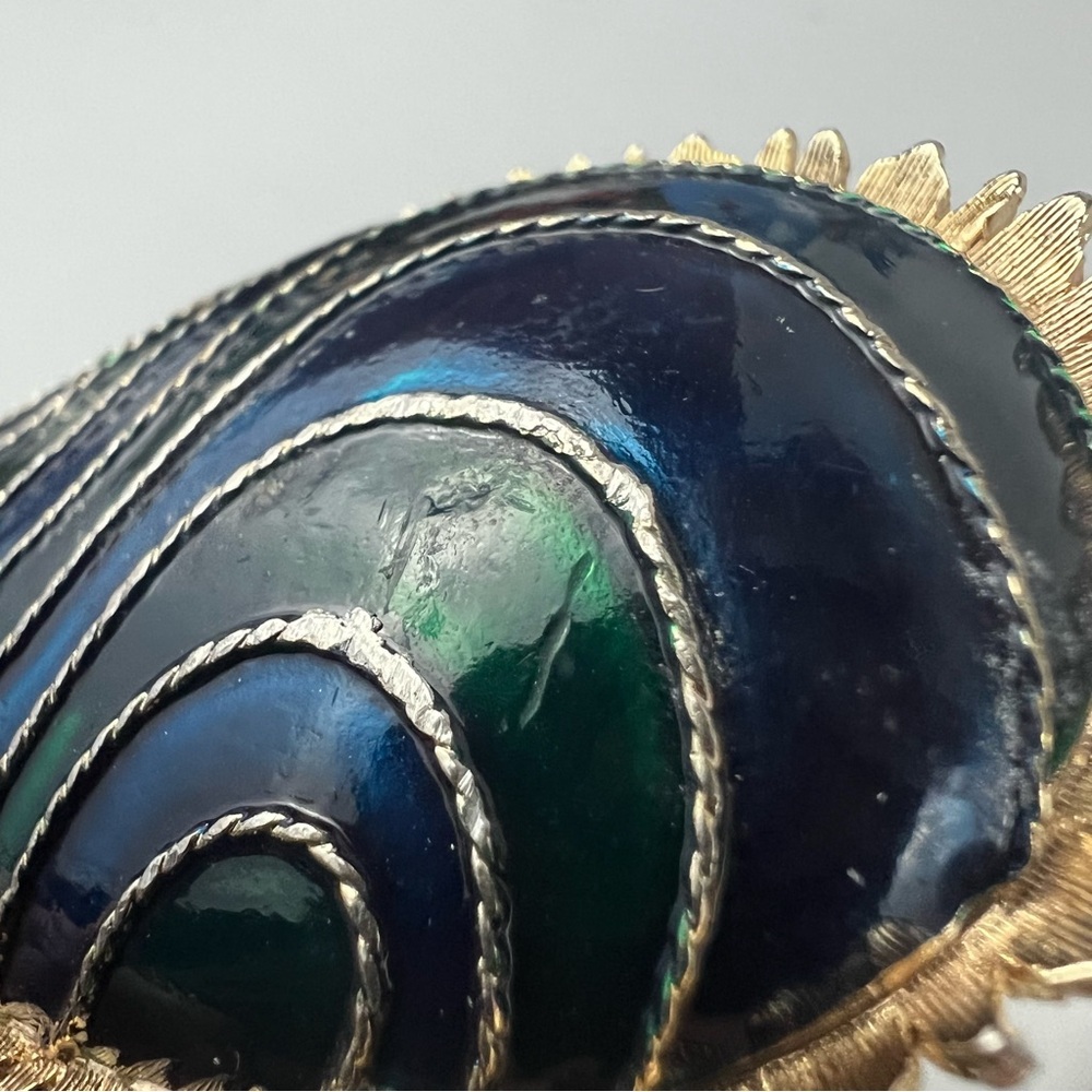 Vtg Marcel Boucher Le Couturier Gold Tone w/ Blue & Green Enamel Brooch Necklace - Picture 8 of 13